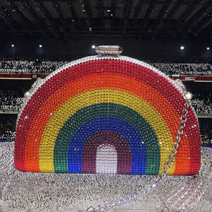 Bolso de Noche de Lujo para Mujer al por Mayor, Cartera de Mano con Diamantes de Imitación en Forma de Arcoíris, Decoración de Cadenas, Poliéster, Moda - Product Image 2