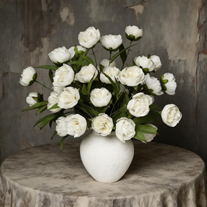 Fiori Artificiali Peonia a 4 Teste Realistici Fatti a Mano in Seta, Bouquet Moderno Minimalista per la Casa - Ingrosso Besten Flowery - Product Image 1
