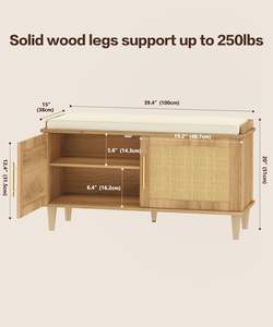 <span class=keywords><strong>Banc</strong></span> de Rangement à Chaussures Wenfeng OEM/ODM Moderne avec Étagère Réglable, Pieds en Bois Massif Naturel et Coussin pour <span class=keywords><strong>Entrée</strong></span> - Product Image 3
