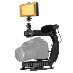 Yiscaxia/puluz u/c portátil, de mão, estabilizador, kit de microfone de vídeo para todas as câmeras slr e câmera dv de casa