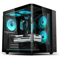 CH2+ MicroATX Mid Tower Curved Desktop Metal Glass Gaming Computer Cases USB Front Ports ESports Full-Transparent Sea View Water