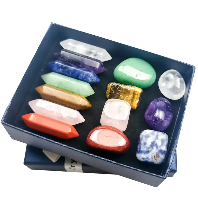 Spirituele Meditatie Crystal Heart Healing Crystal 7 Chakra Tumbling Stone Box Set Dubbele Punt Wand Kit Voor Kristal Geschenk