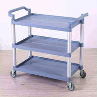 Chariot de service alimentaire à 3 niveaux pour hôtel, avec boîte à couverts, pour cantine et cuisine, quatre roues, gris et noir, en plastique