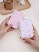 Dompet Ritsleting Motif Pita Manis Bergaya, Tempat Kartu Kredit Ganda, Dompet Koin, Dompet Ringan Tahan Lama, Dompet Mini Portabel PU