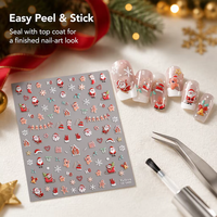 Autocollants pour ongles de Noël, décorations 5D en relief, Père Noël, sapin de Noël, autocollants adhésifs pour ongles avec renne, canne, flocon de neige