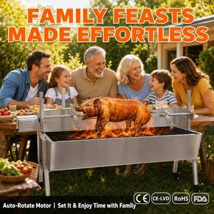 Grande rôtissoire à charbon de bois pour groupe de personnes, 116 cm, rotation automatique, en acier inoxydable, pour barbecue extérieur, agneau entier, cochon d'Inde, moteur CE - Product Image 1