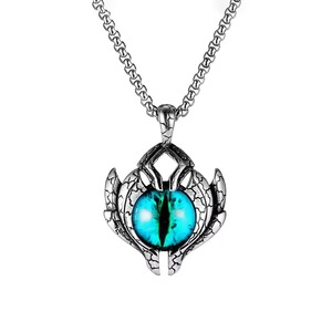 Yunnique – collier avec pendentif œil de Dragon en acier inoxydable pour hommes, bijoux à la mode, chaîne à breloques en cristal bleu, 60cm, design asymétrique - Product Image 5