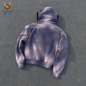 เสื้อฮู้ดดี้ผ้าฝ้ายปักโลโก้แบบกำหนดเอง ทรงโอเวอร์ไซส์ ซิปหน้า ลุควินเทจ ซักย้อมสีหิน - Product Image 3