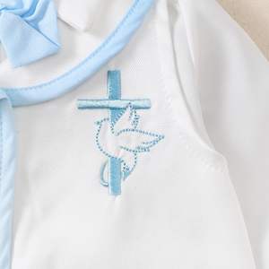 Costume de baptême pour bébé garçon, blanc, à manches longues, sur mesure - Product Image 4