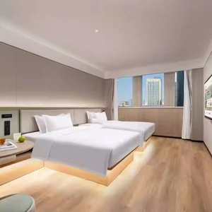 Modern Hospitality Furniture Wooden King Bed <b>Sets</b> With Upholstered Headboard Nightstands Desk & <b>Side</b> <b>Table</b> For 3 Star Hotels - Product Image 4