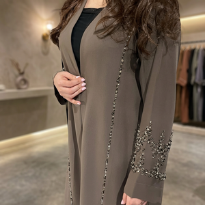 Traditional Solid Islamic Modest Dress Women Long Abaya <b>Cardigan</b> Made <b>Silk</b> Embroidery Dubai Style Anti-Wrinkle Prayer Adults - Product Image 3