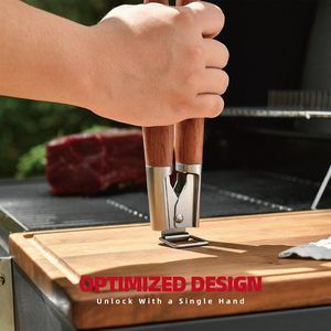 Ensemble d'outils de barbecue robustes en bois de rose, spatule, fourchette et pinces multifonctions en acier inoxydable épais pour barbecue et grillades - Product Image 2