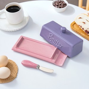 Beurrier en céramique avec couvercle, boîte à beurre rectangulaire et couteau pour la cuisine, les dîners et les fêtes - Product Image 3