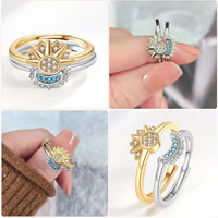 Cincin Pasangan Surgawi Matahari dan Bulan yang Dapat Ditumpuk, Matahari dan Bulan Bersinar Bersama, Janji Persahabatan, Set Cincin Wanita