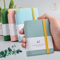Carnet de notes mini A6 avec sangle et porte-stylo, en cuir PU, portable, format poche, 100 feuilles, style japonais et coréen