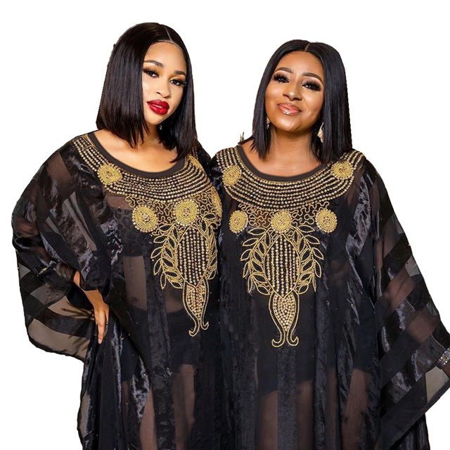 Hot Sale Plus Size Elegant Evening Dress for Women Black Chiffon Two Piece Set with Rhinestones Made of Polyester