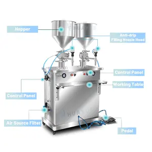Nenosun semi-otomatis kepala ganda & Hopper mengisi mesin kacang Butter Jam kecap deterjen minyak esensial air