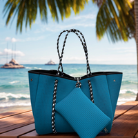Sac fourre-tout tendance multi-poches en néoprène imperméable de 4 pouces, couleur unie, fermeture à cordon, chaînes, doublure en coton, organisé