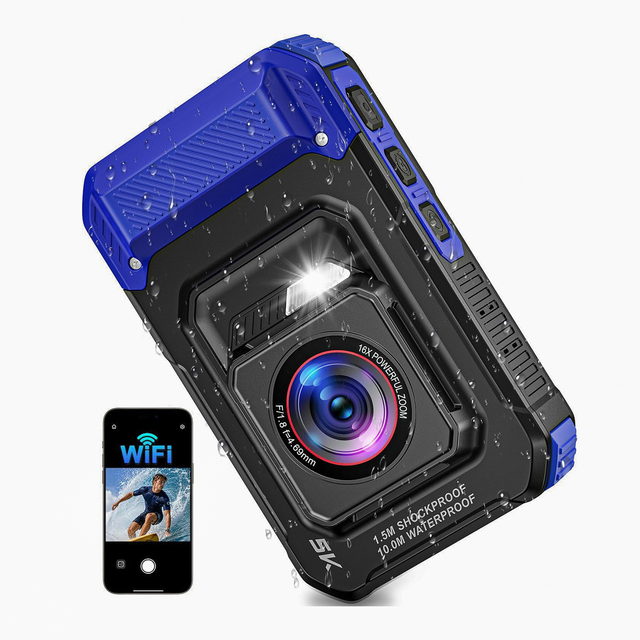 Shoot Photos Video Action Camera Front/Rear Dual Lens LED Flash WiFi 10-meter Waterproof 5K 30FPS 96MP 8x Zoom ROHS 1080p