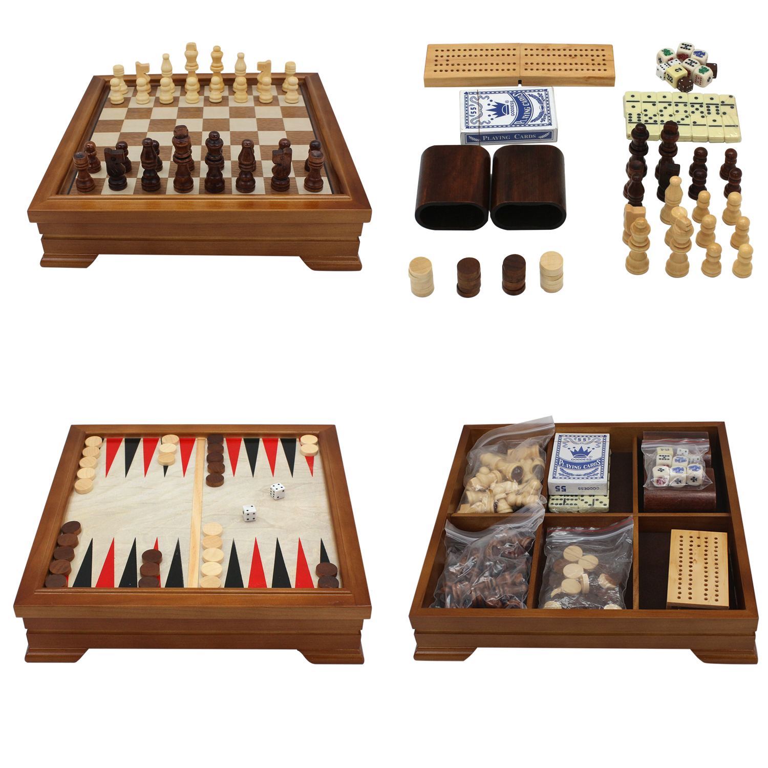 Set Gioco Da Tavolo 7 In 1 - Scacchi, Dama, Backgammon, Domino, Poker E Dadi, Cribbage - GSE