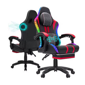 Kostenloser Versand Ergonomischer Gaming-Stuhl aus Leder mit RGB-LED-Beleuchtung, Bluetooth-Lautsprechern, Fußstütze und klappbaren Liegefunktionen - Product Image 5