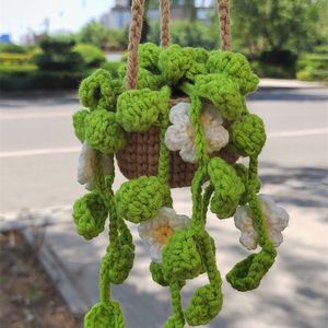 Cadeau d'amant fait à la main en laine panier suspendu fleur plante <span class=keywords><strong>voiture</strong></span> miroir suspendu Crochet plantes pour femmes et hommes conducteurs - Product Image 3