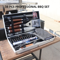Ensemble complet d'accessoires pour barbecue 38 pièces, kit d'ustensiles tout-en-un en acier inoxydable pour grillades en plein air et camping