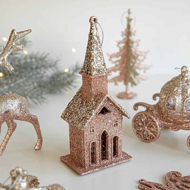 Pink Deer House Tree Engraçado Natal Ornamento Decorações Árvore De Natal Pendurado Pingentes Ornamento De Santa