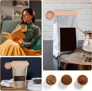 Cuillère à café en bois personnalisée en gros avec clip de sac, cuillère à mesurer en bois de hêtre massif, cuillères à thé et café avec clips, cadeau - Product Image 3