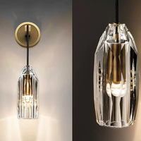 Applique murale en cristal moderne, lampe murale LED, corps en cuivre, luminaire mural en cristal transparent pour chambre à coucher, salon, salle de bain
