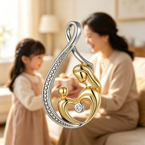 Collar de Joyería Chapado en Oro y Plata con Colgante de Madre e Hijo de Dos Tonos, Símbolo de Infinito y Contorno de Lágrima, Regalo Perfecto para el Día de la Madre - Product Image 1