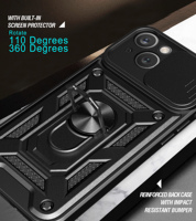 Coque de téléphone en TPU et PC avec support magnétique, compatible iPhone 17/16/15 Pro Max, fenêtre coulissante, antichute