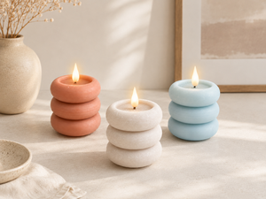 Bougie LED artisanale Jialong Houseware à 3 couches superposées, effet galet, flamme vacillante, sans flamme, en cire de soja, parfumée, aromathérapie, art minimaliste - Product Image 1