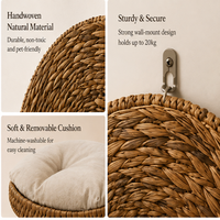 Nouveaux produits : panier suspendu pour chat en osier naturel tressé à la main, parfaitement confortable, avec coussin amovible pour chats d'intérieur