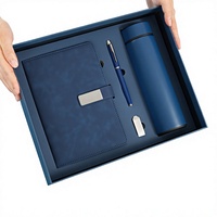 Ensemble cadeau : Journal en cuir PU A5 avec affichage de température intelligent, stylo, gobelet isotherme, surpiqûres blanches, fermoir argenté, logo personnalisé