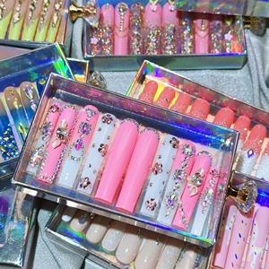 Private Label Luxury Long Press on Nail Soft Gel personalizzato fatto a mano Extra lungo artificiale finte Nail Set finte Ongles all'ingrosso - Product Image 2