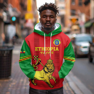 OEM sonbahar yeni etiyopya futbol takımı aslan taç Scepter eleman Hoodie kazak erkek kırmızı ve yeşil ekleme tarzı - Product Image 3