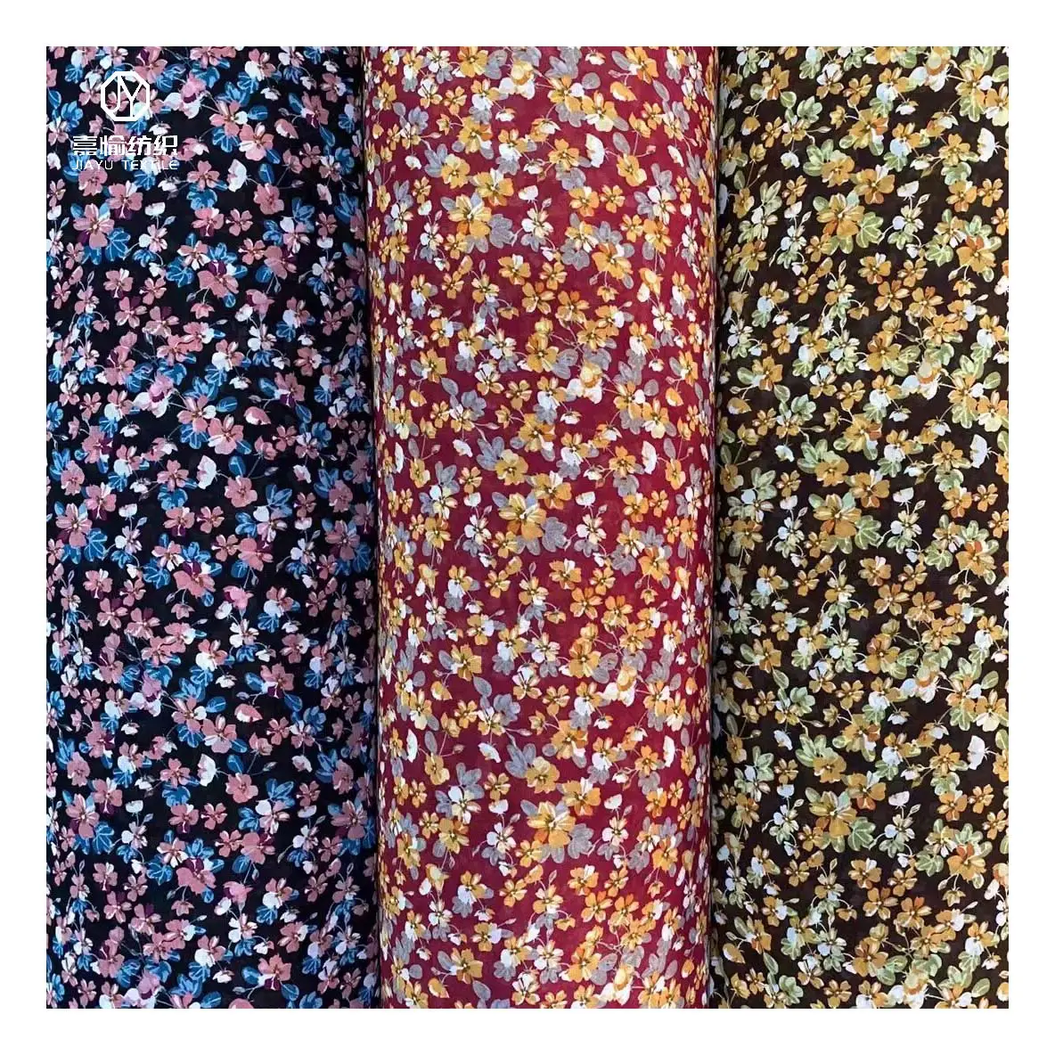 Yeni güzel küçük çiçek şifon baskılı kumaş % 100% polyester streç elbise malzemesi çin Guangzhou Jiayu tekstil toptan