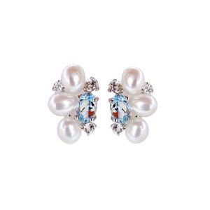 Unique Artistic Original Design S925 Sterling <b>Silver</b> <b>Stud</b> <b>Earrings</b> With Luster Freshwater Keshi Baroque Pearls Inlaid Shiny - Product Image 3