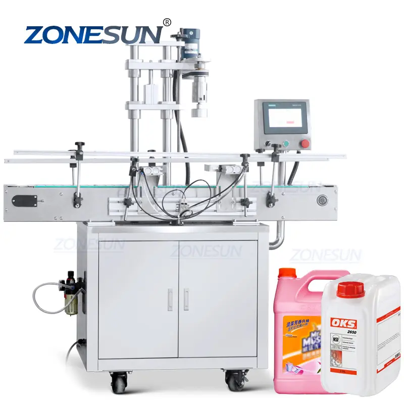 ZONESUN ZS-XG442F自動プラスチックジェリー缶エンジンオイルカークリーナーFスタイルボトルスクリューキャッピングキャップ締め付け機