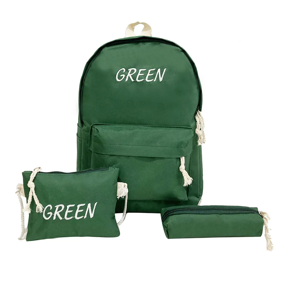 2023 Hot Sale Kinder rucksack Benutzer definiertes Logo Grün Hochwertige Polyester Kinder Schult aschen Set Für Jungen Mädchen