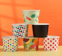 Ebelee – Nouveaux gobelets en papier à paroi simple imprimés sur mesure, qualité alimentaire, pour crème glacée et yaourt glacé, rayés roses, vente en gros