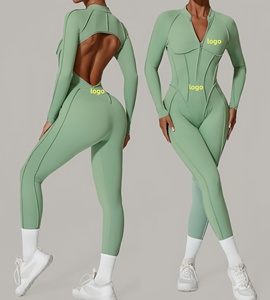 Sport-Fitness-Bodysuit mit Individuellem Logo, Einteiliger Yoga-<span class=keywords><strong>Jumpsuit</strong></span> mit Reißverschluss, Sportbekleidung für das Fitnessstudio, Langärmeliger Ganzkörper-Catsuit für Training und Übungen - Product Image 1