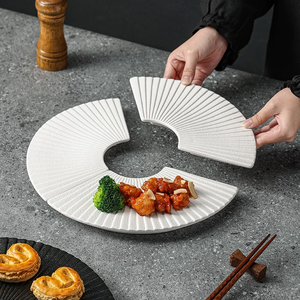 Fan Shaped <b>Ceramic</b> Sushi <b>Plate</b> Porcelain Dessert Serving Dish Irregular Tableware for Restaurant Party - Product Image 4