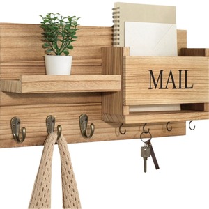 Wooden Mail And Key Rack Wall Mounted <b>Shelf</b> With <b>Hooks</b> And Storage Box For Entryway Organization - Product Image 1