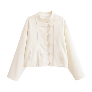 Chaqueta Corta Estilo Chino 2026 Personalizada, Chaqueta Corta con Cuello Mandarín y Botones de Rana para <span class=keywords><strong>Mujer</strong></span>, OEM/ODM por Fábrica China - Product Image 1