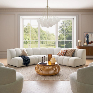 Juego de Sofás Seccionales Curvos Modulares Modernos en Forma de C de Estilo Nórdico, Tapizado en Tela Teddy, <span class=keywords><strong>5</strong></span> <span class=keywords><strong>Plazas</strong></span>, para Sala de Estar - Product Image 4