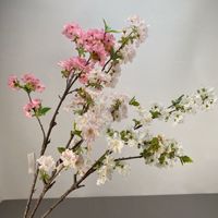 Branche de cerisier artificielle en soie faite à la main, arrangement floral moderne floqué, rose et blanc, décoration de mariage et de maison