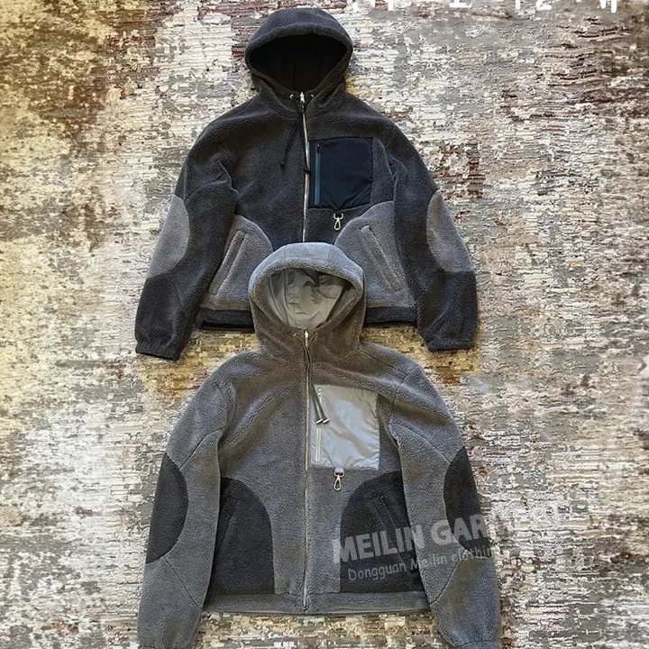 Custom high quality zipper sherpa hoodie unisex reversible jackets oversized pullover lamb wool warm fleece hoodies