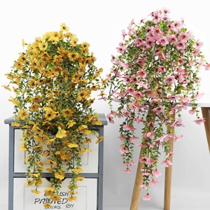 Fleurs artificielles Uxin en soie jaune-orange en pot, pour décoration extérieure, mariage, maison, résistantes à la décoloration - Product Image 3